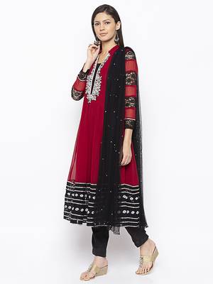 Maroon embroidered georgette salwar 2