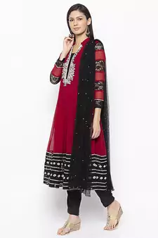Maroon embroidered georgette salwar