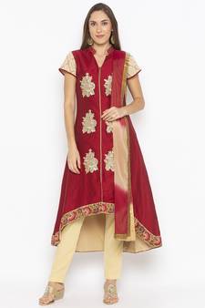 Maroon embroidered cotton silk salwar