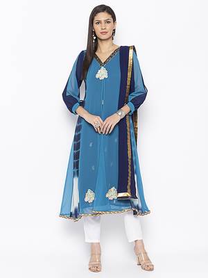 Blue embroidered georgette salwar 1