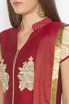 Maroon embroidered cotton silk salwar