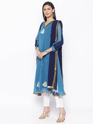 Blue embroidered georgette salwar 2