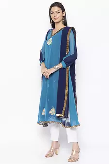 Blue embroidered georgette salwar