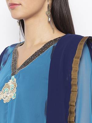 Blue embroidered georgette salwar 4