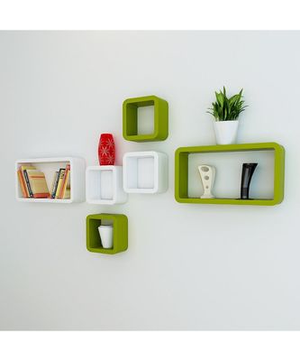 Multicolor Wall Shelf Set Of Six Cube Rectangle Designer Wall Rack Shelves Wood World 3291851