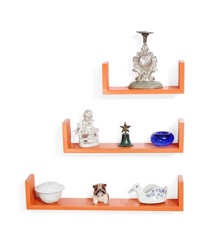 orange Shaped Floating Wall Shelf , Set of 3 WOOD WORLD 3291871