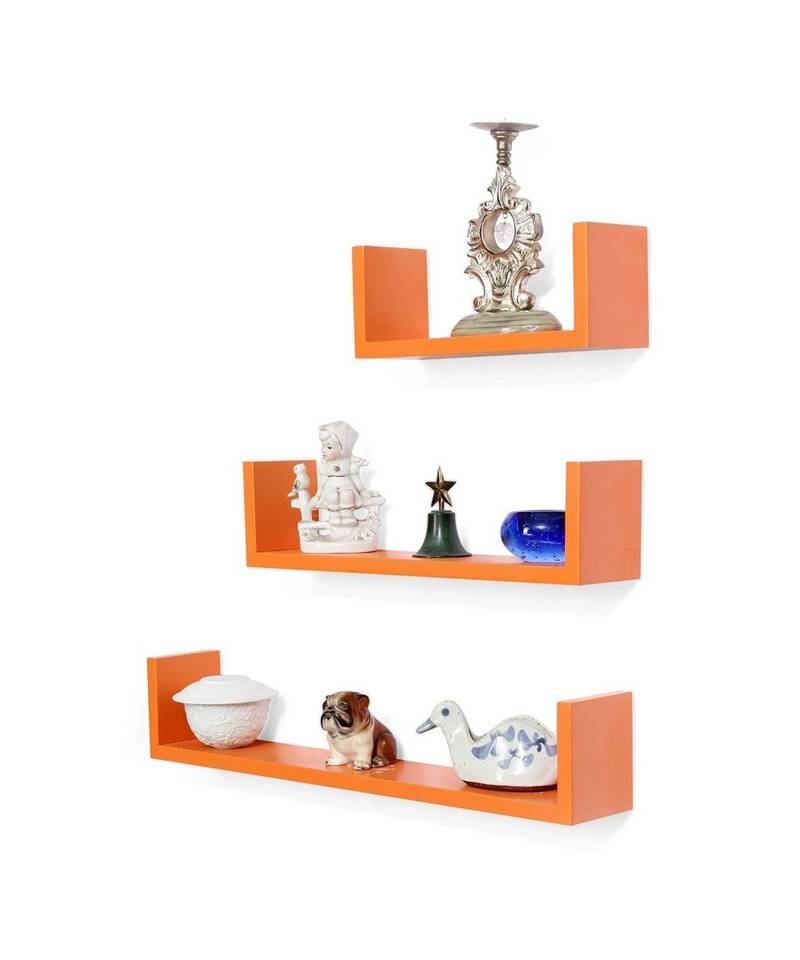 orange Shaped Floating Wall Shelf , Set of 3 WOOD WORLD 3291871