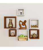 multicolor MDF Wall Shelves Nesting Square Shape Set of 6 Wall Racks Shelves ?brown/white