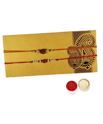 Beautiful Set of Rudraksh Rakhi with Roli Tika for Brother (2 Rakhi) 1