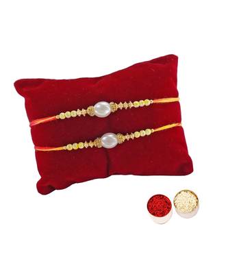 Beautiful Set of Pearl Rakhi with Roli Tika for Brother (2 Rakhi) 1