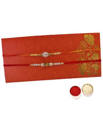 Beautiful Pearl Rakhi Set with Roli Tika for Brother (2 Rakhi) 1