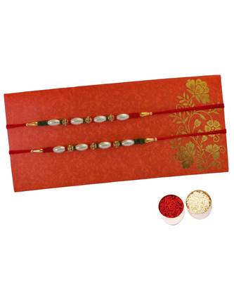Beautiful Rakhi Set of Pearl and Beads with Roli Tika for Brother (2 Rakhi) 1