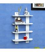 white MDF white Laminated Ladder Shape 4 Tier Designer Wall Rack Shelf