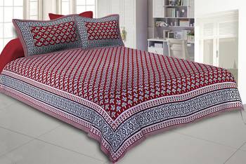 Texstylers Pure Cotton Jaipuri Print 150 TC Queen Size Bedsheet with 2 Pillow Covers 1