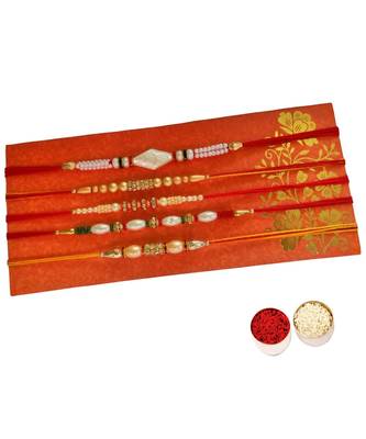Beautiful Desinger Rakhi Set with Roli Tika for Brother (5 Rakhi) 1