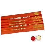 Beautiful Desinger Rakhi Set with Roli Tika for Brother (5 Rakhi)