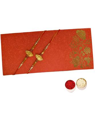 Beautiful Desinger Shankh Rakhi Set with Roli Tika for Brother (2 Rakhi) 1