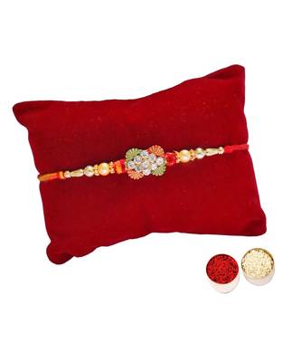 Beautiful Zircon Embeded Designer Rakhi with Roli Tika for Brother (Single Rakhi) 1