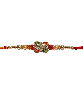 Beautiful Zircon Embeded Designer Rakhi with Roli Tika for Brother (Single Rakhi) 2