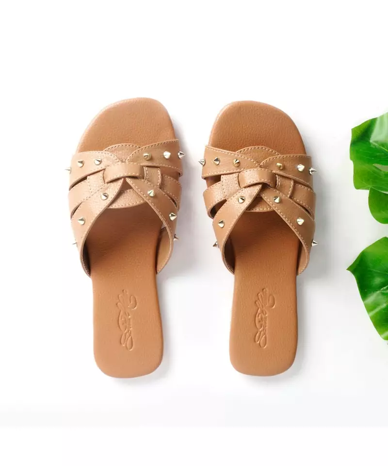 Beige Spike Flats