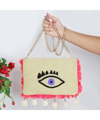 Creme Evil Eye Sling Bag 1