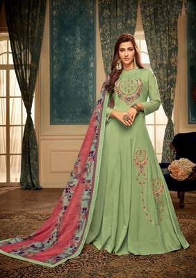 Parrot-green embroidered silk salwar 1