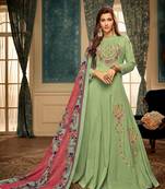 Parrot-green embroidered silk salwar