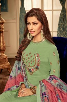 Parrot-green embroidered silk salwar 2