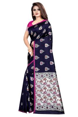 Navy blue woven art silk saree with blouse 2