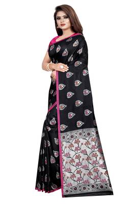Black woven art silk saree with blouse 2