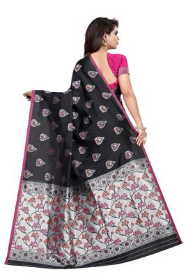 Black woven art silk saree with blouse 3