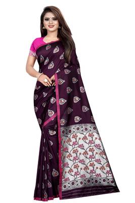 Wine woven art silk saree with blouse 1