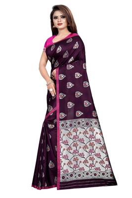 Wine woven art silk saree with blouse 2