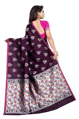 Wine woven art silk saree with blouse 3