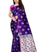 Purple woven art silk saree with blouse