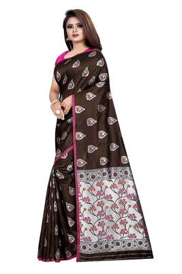 Coffee woven art silk saree with blouse 2