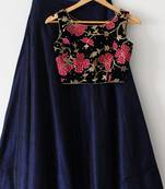 Navy blue embroidered art silk semi stitched lehenga