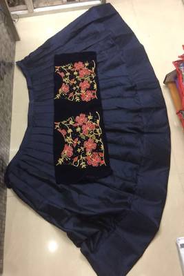 Navy blue embroidered art silk semi stitched lehenga 3