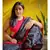 Khadi cotton in timeless black body & red border, with intricate meenakari flamingo motifs