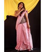 Stunning khadi slub cotton saree in prettiest pink with silver threadwork border