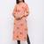 Women's  Peach Cotton Floral Print Straight Kurta