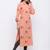 Women's  Peach Cotton Floral Print Straight Kurta
