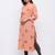 Women's  Peach Cotton Floral Print Straight Kurta