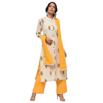 Women's Yellow  Cotton Flex Floral Print Straight Kurta, Palazzo & Dupatta Set 1