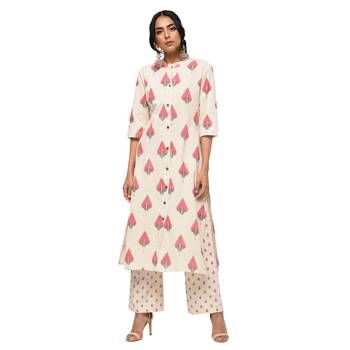 Women's Maroon  Cotton Flex Ikat Printed Straight Kurta & Palazzo Set 1