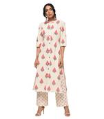 Women's Maroon  Cotton Flex Ikat Printed Straight Kurta & Palazzo Set