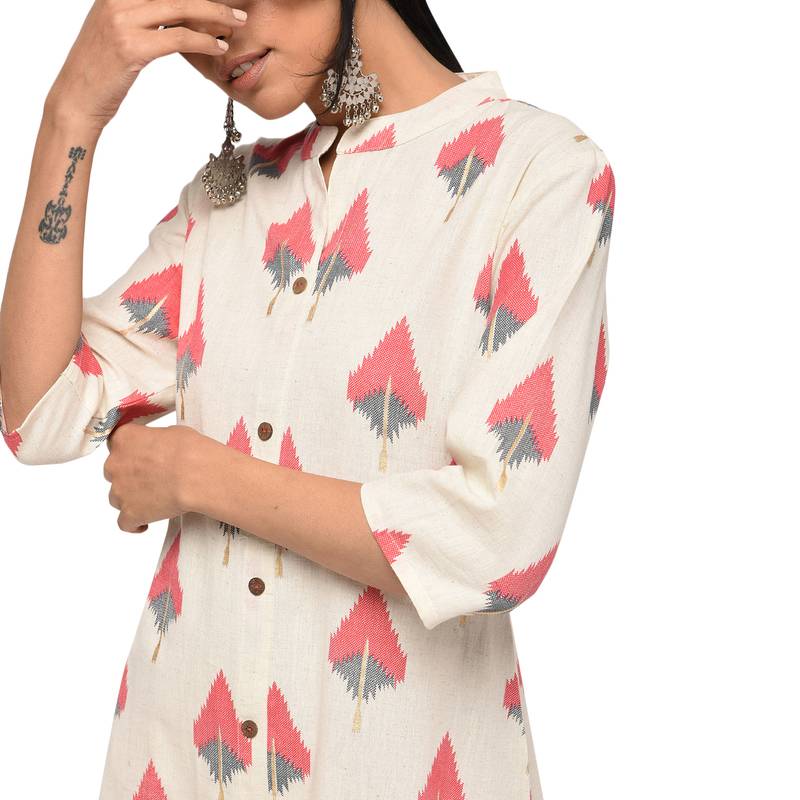 Women's Maroon  Cotton Flex Ikat Printed Straight Kurta & Palazzo Set