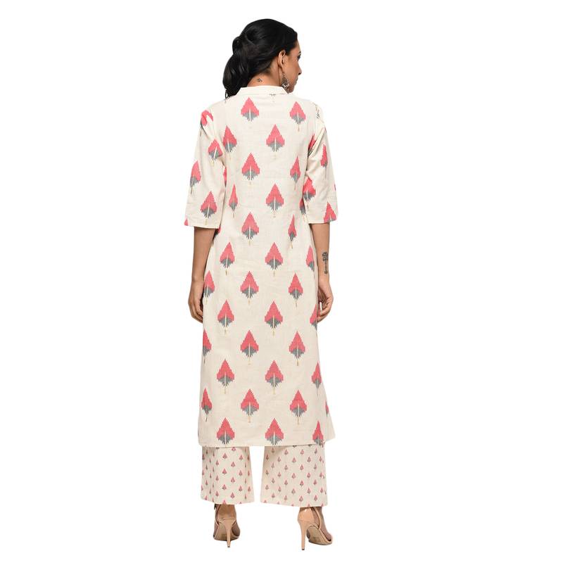 Women's Maroon  Cotton Flex Ikat Printed Straight Kurta & Palazzo Set