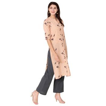Women's Light Peach  Cotton Flex Floral Print Straight Kurta & Palazzo Set 1