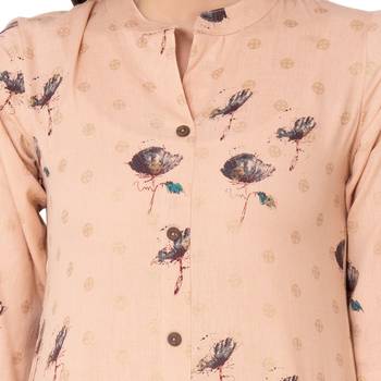 Women's Light Peach  Cotton Flex Floral Print Straight Kurta & Palazzo Set 2